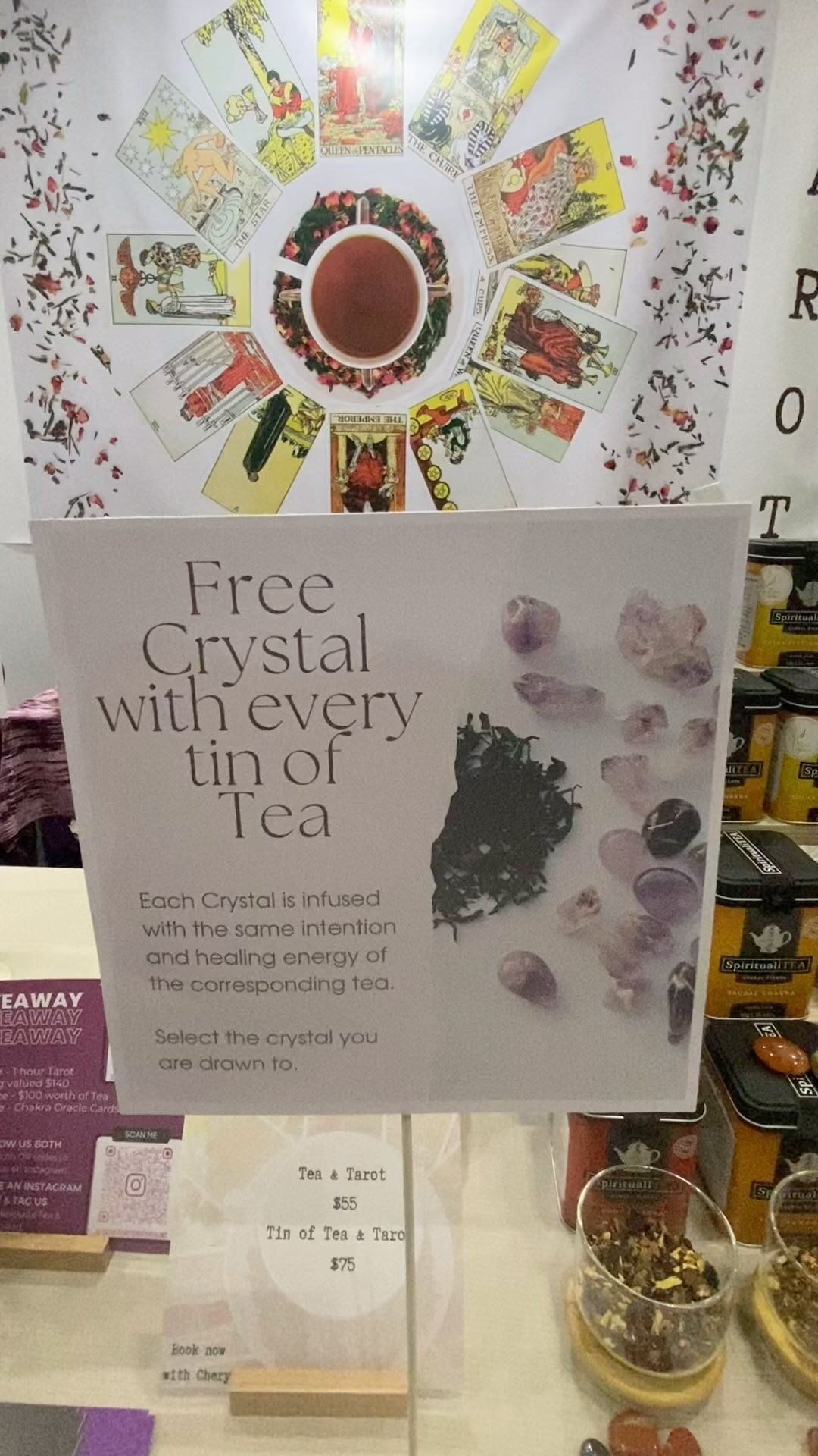 So lovely connecting with and sharing tea at Mind Body Spirit. We are gifting a crystal with every tin of tea. The crystal is infused with the healing energy of the corresponding tea. #mbs #Melbourne #crystal #tea #teandtarot #spiritualitea