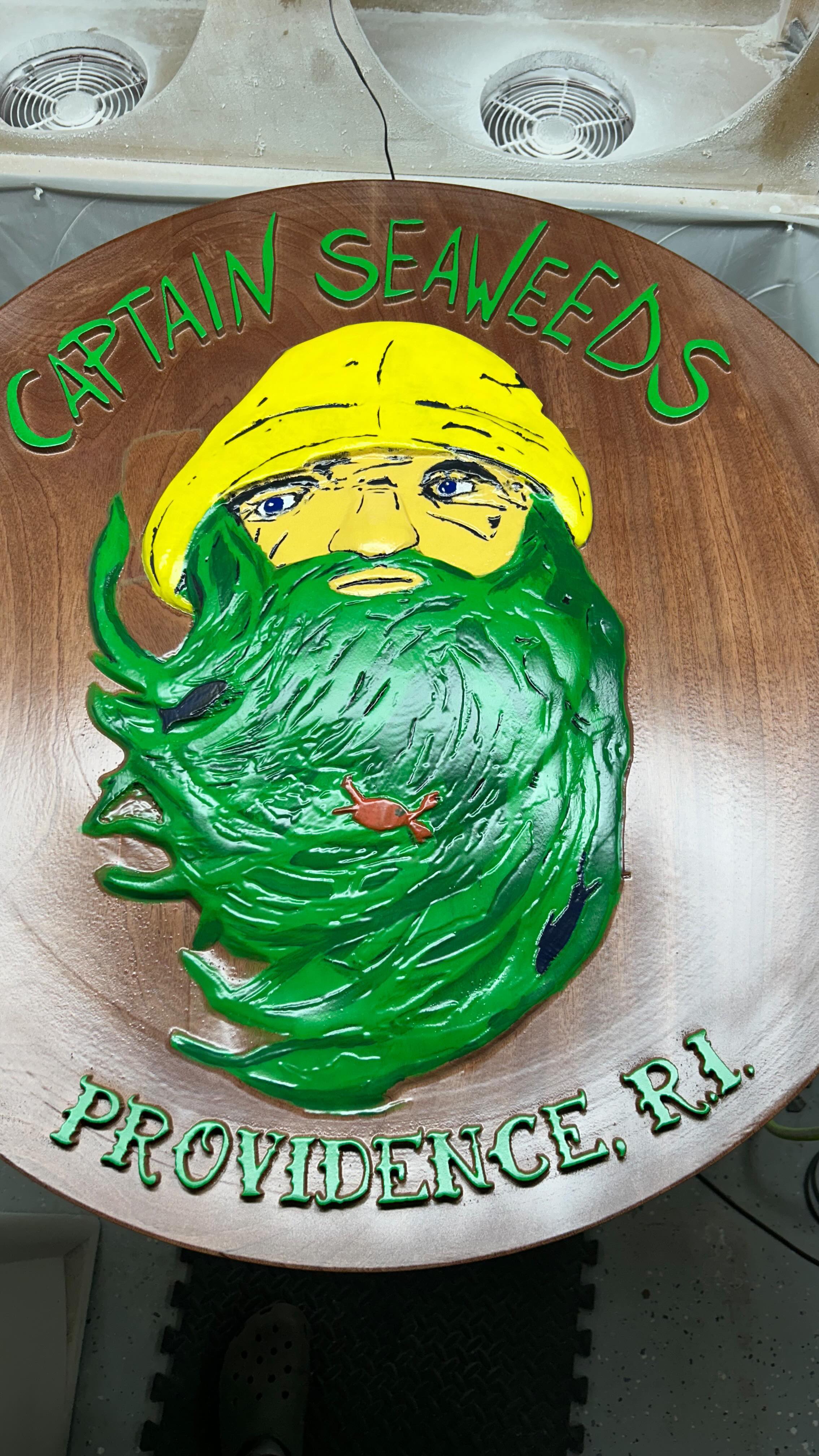 Last month we had the honor of working with @captain_seaweeds to replace the sign for their business. The owner had a vision of a 3 foot round wooden sign with his logo 3D carved on both sides. It was a tough mission but we definitely feel we accomplished it and we hope @captain_seaweeds is happy with their new sign. This project showcases a lot of the capabilities our shop has; CNC 3D carving, custom finishing, traditional woodworking, and 3D modeling of custom art work. Captain Seaweed is finally home!!! #captain seaweeds #cncmachining #cncwoodworking #woodworking #3dcarving #machinedinwood