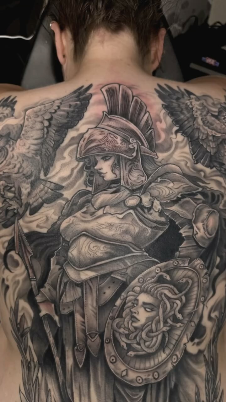 Athena and her owls, honored to bring this representation of Athena to life in black and grey. Thank you to my amazing client for trusting me with this meaningful piece it’s been a pleasure working on it! 🖤 #athena #athenatattoo #blackandgrey #tattooart #grateful #coloradotattooartist #denverartist #womenwhotattoo