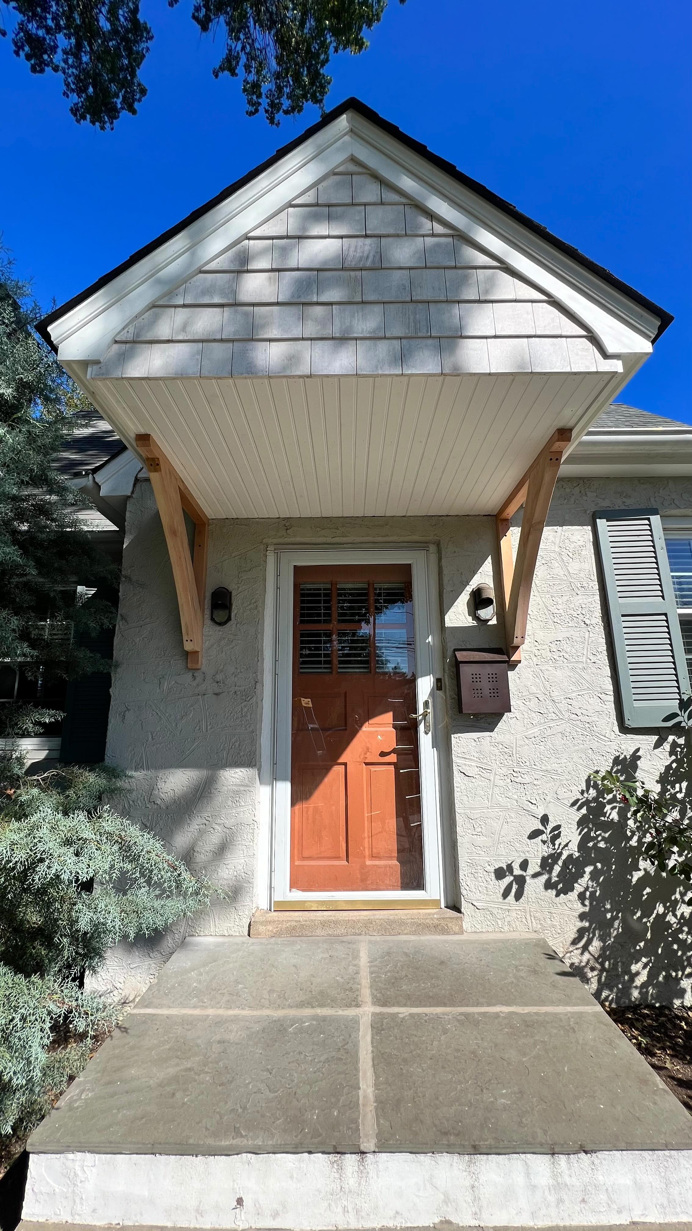 Beautiful Front Porch Portico Replacement & Redesign. Now handing this project over to the painters.
Before and after pictures coming soon.