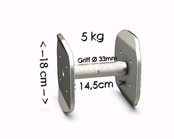 Die Abmessungen von unserer T4 sind sehr kompakt, durch die aufgebogenen Stahlplatten hat das Handgelenk genügend Platz, und stößt nicht an der Kurzhantel an. Die Abmessungen sind identisch mit den von Kompakthantel, und somit nahezu perfekt.