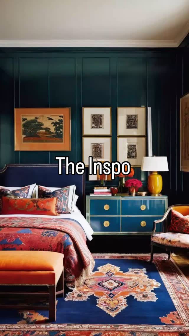 I love when a client asks for color. This bedroom is punchy, fearless and fun.
This palette isn’t for everyone with unexpected color pairings, mixed materials and whimsy contrasts through print.
#colorconfident #maximalism #virtualinteriordesign #interiordesign #moodboard #edesign