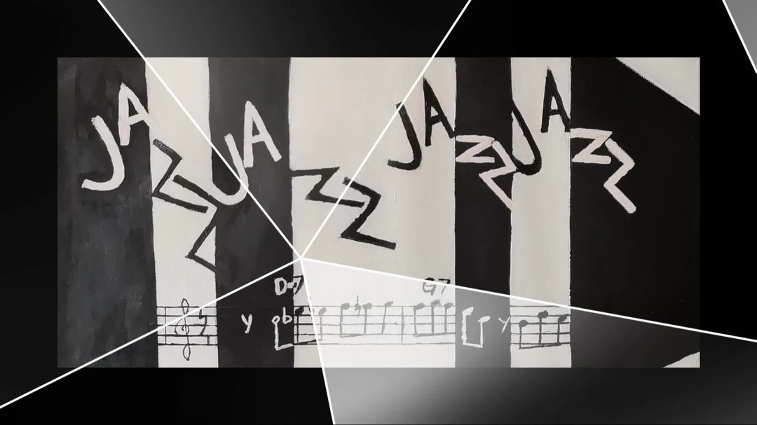 Because I used it when I was in my early 20s, I decided to remind myself of the perfume and painted it like this.
Inspired by the design and colors of the Jazz perfume bottle by Yves Saint Laurent, I drew this canvas with black and white.
The original canvas was black.
I also added 2-5-1 Red Garland's licks to the canvas, which are the notes on the staff below the letters.