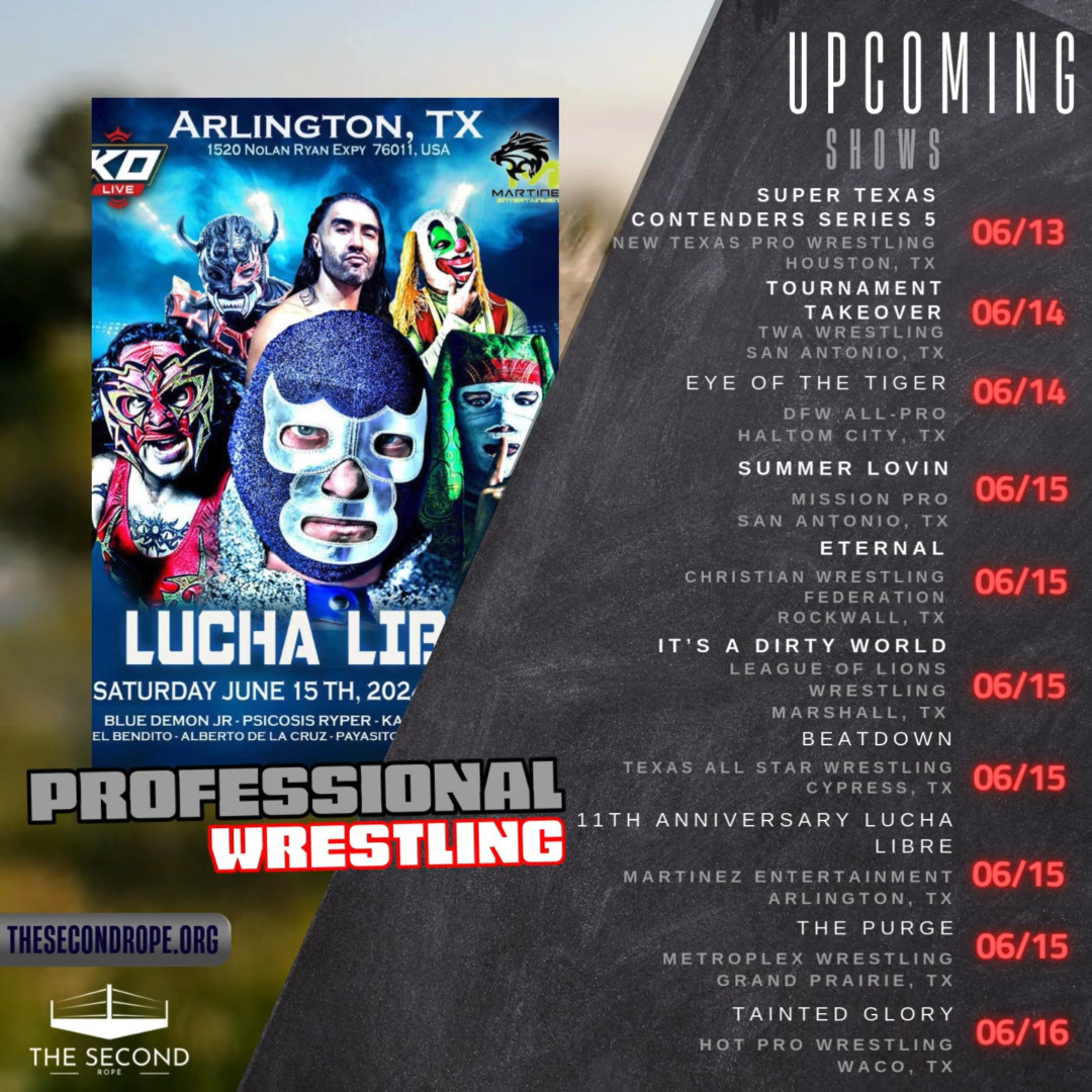It's another weekend jam packed with exciting events across Texas! Don't miss out on the fun.
Did we miss a show? Let us know and we'll get it added to the calendar.
#IndependentWrestling #TexasWrestling #LiveWrestling #LiveShows #FamilyFriendly #TexasWeekend #ProfessionalWrestling