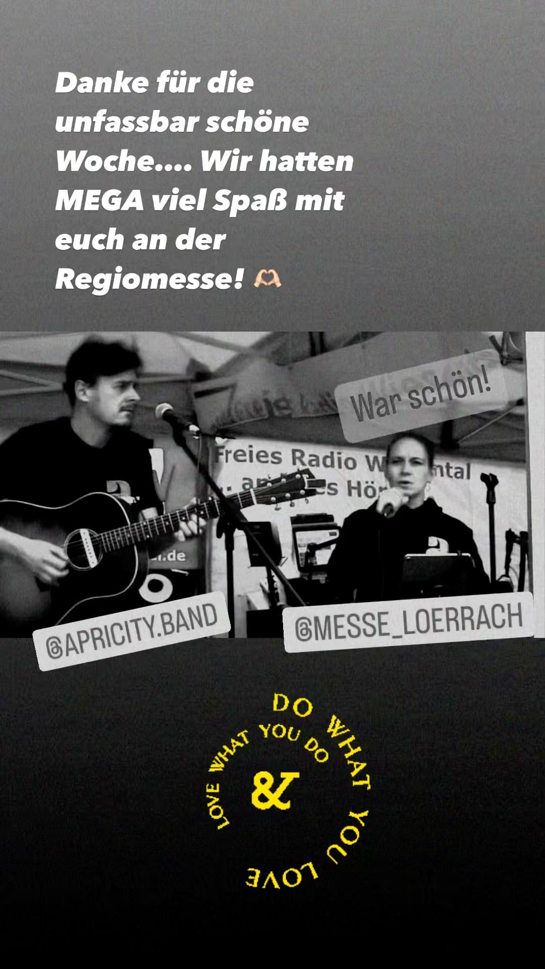 Die Woche mit euch an der Regio-Messe in Lörrach war einzigartig und unvergesslich für mich! Danke fürs Mitsingen, für jedes Lächeln, die lieben Worte und eure geteilten Emotionen! #regiomesselörrach #lörrachcity #stadtloerrach #livemusik #apricity #bandlörrach