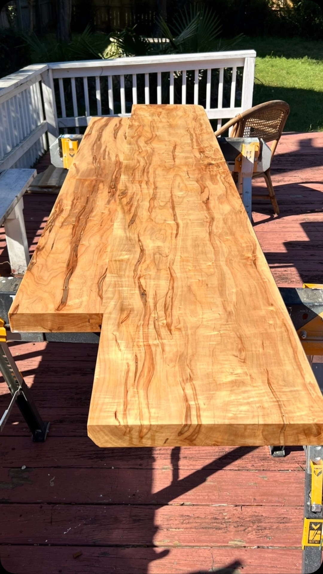 Our customer asked us to join these two Ambrosia Maple boards for their custom bar top. Finished with Rubio mono coat How gorgeous? Come on by and start your project today.