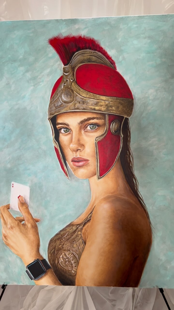 La signification de l’Apple Watch ??? #acrylicpainting #artgallery #frenchartist #portraits #artcollector #gladiator #applewatch #artreveal #artwork
