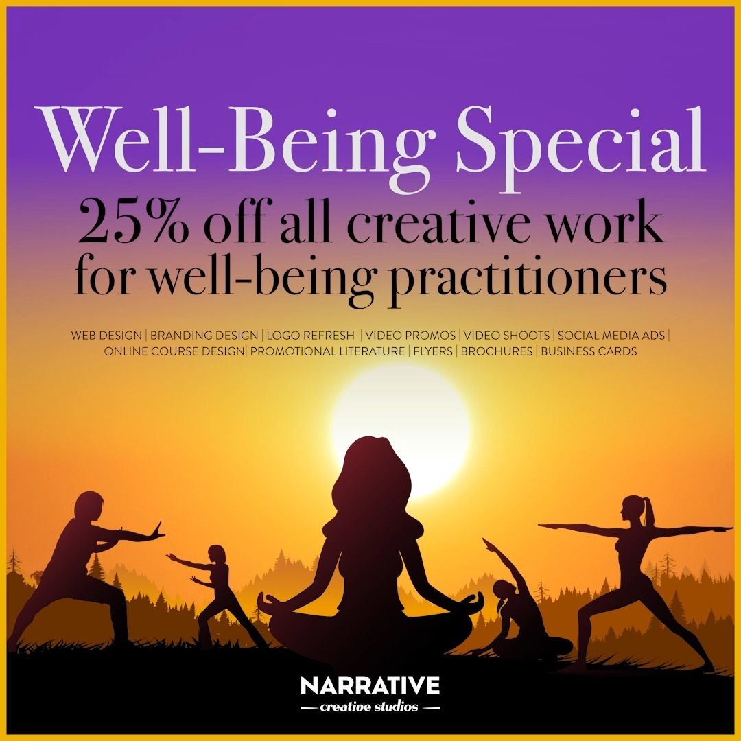 From September through to November 2024 we are offering all well-being practitioners a head start on design and creative services for 2025 by giving you a 25% discount on all your projects.
For more info visit narrativecreativestudios.com/well-being
#wellbeing #creative #design