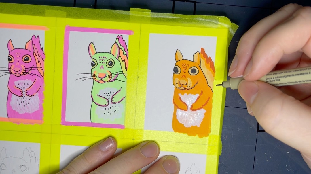 3/7 squirrel acrylic paint marker drawing. #acrylicpaintmarkers #squirrel #acrylicpainting #monochromaticpainting #squirrelpainting #acrylicmarkers #drawing