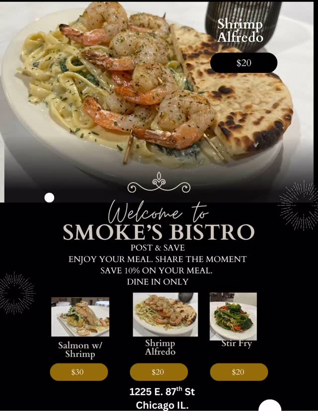 At Smoke’s Bistro, every meal is cooked to order — no heat lamps, no shortcuts, just real food made fresh every time you dine with us. 📍1225 E. 87th Street |
#SmokesBistro #FreshNotFast #SupportLocal #CookedToOrder #SouthSideEats #BlackOwnedBusiness #ChicagoEats