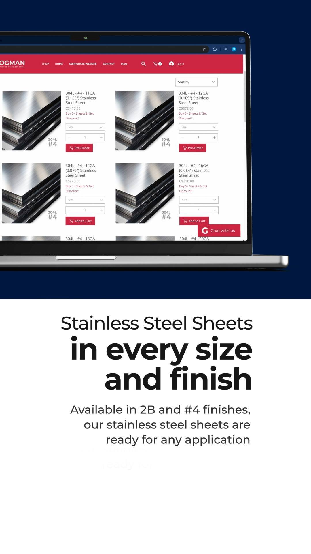 Introducing the new Krogman Online Store in Canada
Available in 2B and #4 finishes, our stainless steel sheets are ready for any application.
Shop online at store.krogman.ca
#KrogmanStore #Krogman #Canada #StainlessSteel #OnlineShopping #2B #No4