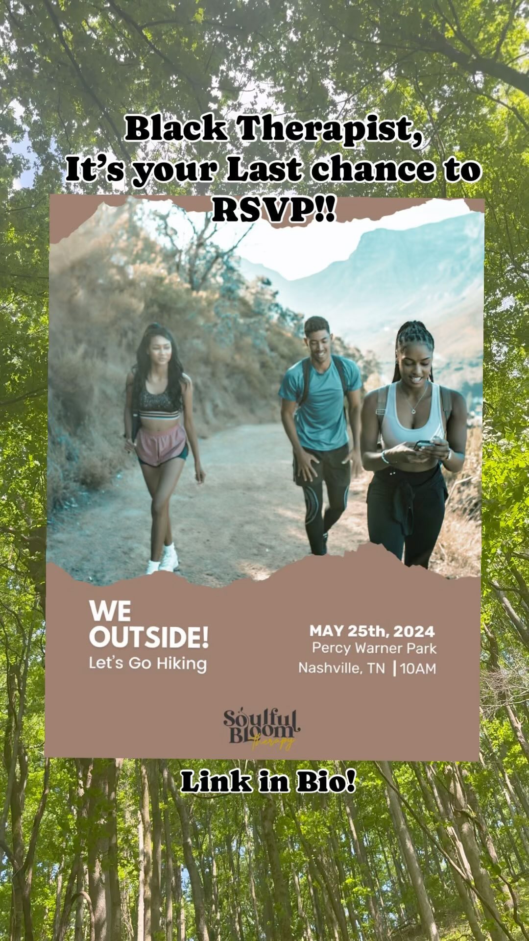 Meet us on the trails tomorrow morning at 10. Can’t wait to connect and get active! 🫶🏾
If you’re not a black therapist, send this to your therapist friends and connect them to community!