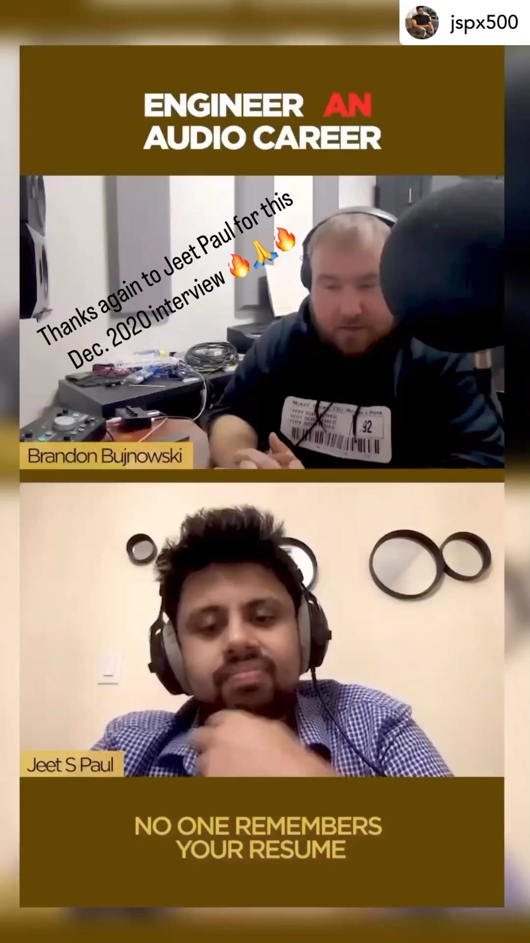 Thanks again to Jeet Paul for this Dec. 2020 interview! He asks working audio engineers about their experiences :)
We used to be adjunct professors at @saeinstituteusa together 🔥🙏🔥