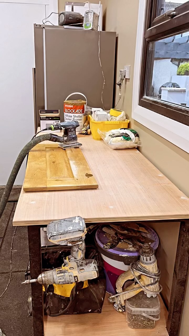 First kitchen of the year. Going from oak to a rich cream, @colourtrend eiderdown. Nice to get off the road every now and again 👨🎨