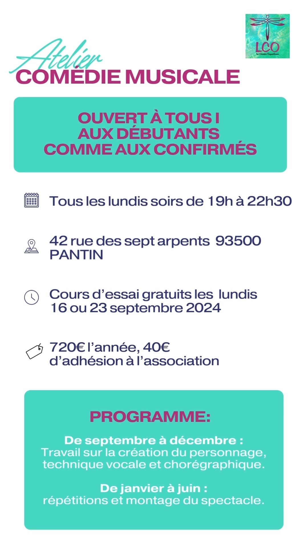 💃🎤🎭 Venez nous rencontrer lors d'un cours d'essai gratuit les lundis 16 et 23 septembre 2024 pour découvrir tout ce qu'il faut savoir sur l'atelier de comédie musicale LCO ouvert à tous (de débutants à confirmés) et sur le spectacle de juin 2025 "Qui veut la peau du Pulitzer ?"
Inscription obligatoire aux cours d'essai via le lien en bio ⬆️
#comediemusicale #création #spectacle #sing
#dance #acting #broadway #stagemusical #artists #original