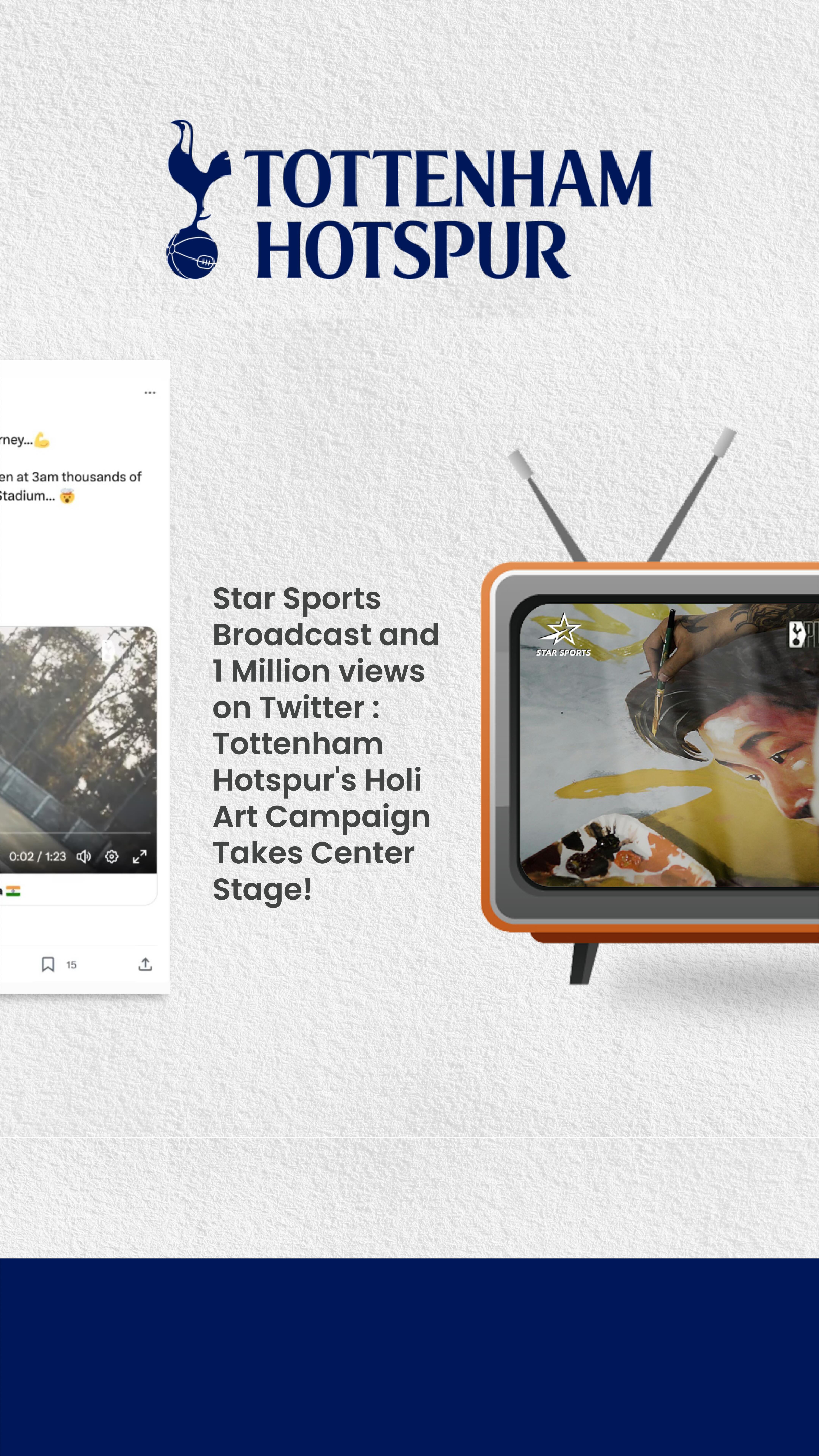 We are thrilled to have had the opportunity to work on a unique Art Campaign project for Tottenham Hotspur, one of the most celebrated football clubs in the world! Aired nationally, the vibrant Art Concept and Documentary which was released during Holi festive in India, have won over a million views on social platforms.
#TottenhamHotspur #successfulcampaigns #marketingcampaigns #artcampaign #spurs #holiartcampaign #strategicmarketing