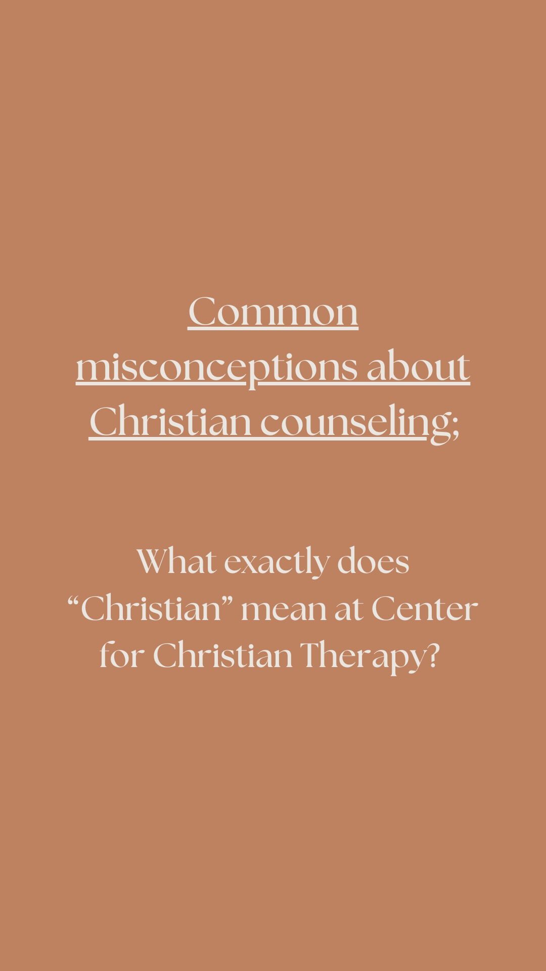 We are starting a new series here in hopes of addressing some of the misconceptions we’ve heard over time at Center for Christian Therapy, or Christian therapy as a whole. We hope shedding light on these areas will help in understanding our mission as a practice, as well as provide clarity in areas that may be preventing you from seeking out healing through therapy.
First up we have Kelly, a therapist at CCT, addressing what we mean by “Christian” counseling. While we as therapists consider faith to be an imperative aspect of our own lives and personal wellbeing, we accept and welcome clients from any faith background.
#christiantherapy #centerforchristiantherapy #mentalhealth #hope #faithandwellness #christiantherapistsofslc #cct #faithbasedhealing