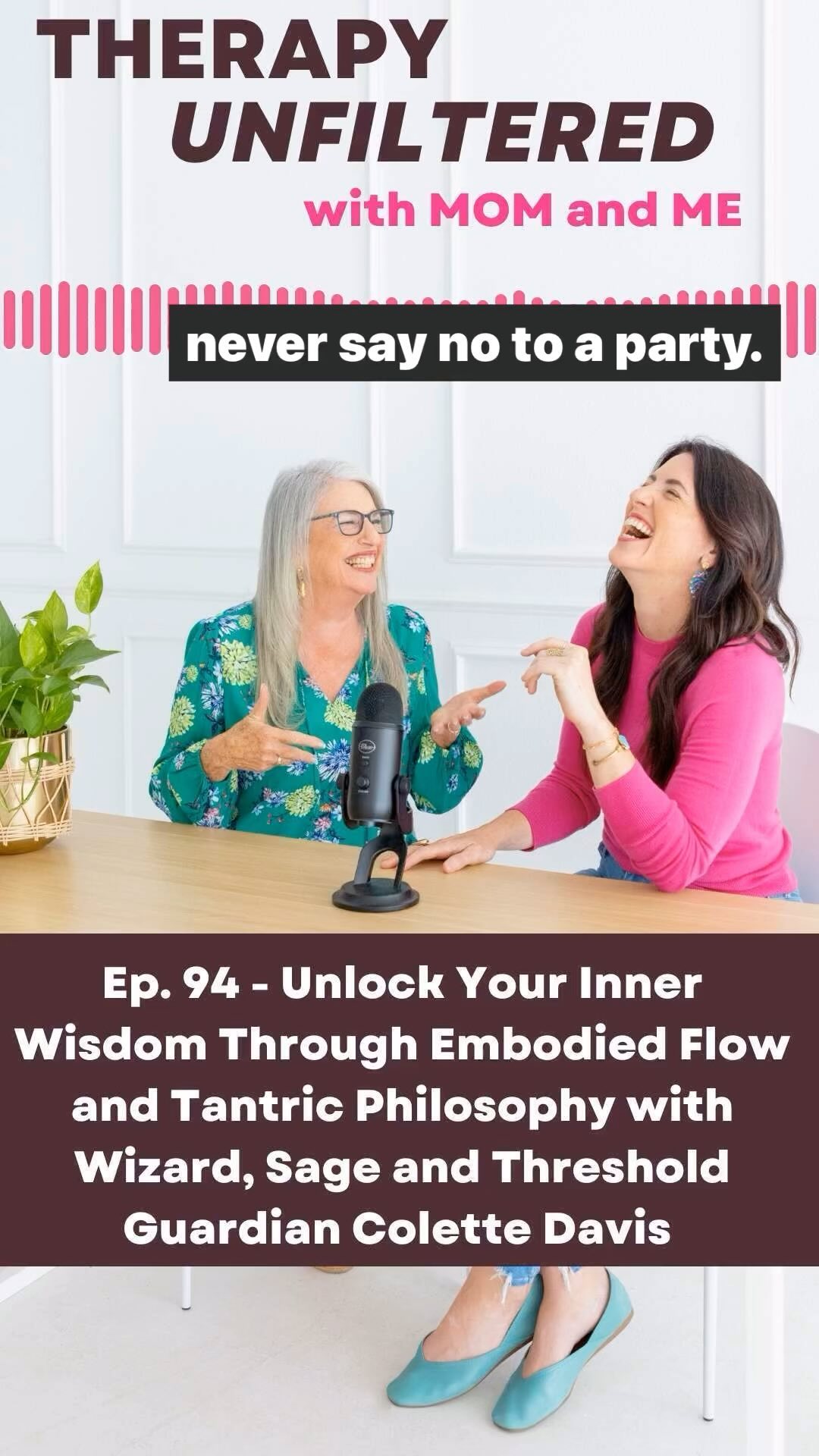 She’s a wizard, a sage, a threshold guardian, and pure embodiment of authenticity 🤍 Colette Davis @collettedavisyoga joins @peteysilveira and I from the UK for our first podcast of 2024 to deliver a rich conversation of spirituality, embodied yoga, non-dualistic philosophy and sprinkles of joy.
Last year I joined Colette on retreat in Portugal and I fell in love with her ability to guide you into the deepest knowing within yourself. Her voice is mesmerizing and her guided meditations create expansion within. Tune into minute 55:00 for a taste of her meditations.
Listen to episode 94 of Therapy Unfiltered with Mom & Me on your favorite podcast platform!
Happy New Year friends!! ✨🥰
@therapyunfilteredpodcast