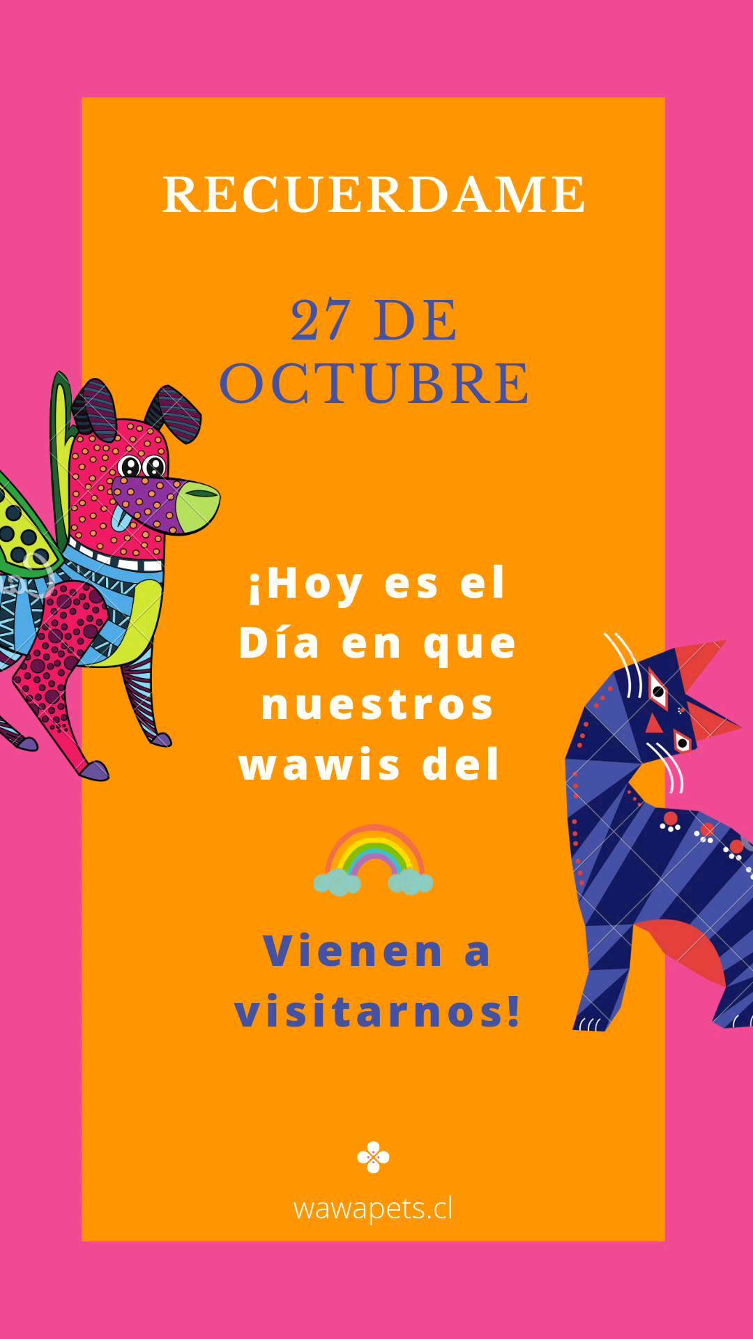 Hoy vienen 🌈🐾💖
• Viste Coco, la película? Yo también! Y desde ese día empecé a creer en esta tradición de origen mexicana, porque es lindo tener un día en el que ellos vuelven 💖
Todos tenemos un peludito que está en el 🌈 y a quien recordamos y amamos todo el tiempo 💫
En mi caso, nuestra Atita, se nos fue en abril del 2020 y sin duda a sido la pérdida más grande de mi vida.
En ella esta inspirado WawaPets, en ella que nos trajo a nuestra CEO Kiwicha🌟 y que de alguna forma esta aquí conmigo, con nosotros siempre. Le tenemos listos sus juguetes y sus golosinas favoritas, en su espacio especial 💖
Cuéntame como se llama tu peludito que te viene a visitar hoy? 🐾
Yaji
🐾💖
.
.
.
.
.
.
.
.
.
.
.
#perroschilenos #perrosfelices #perrhijo #perrhijos #dogmom #dogdad #mamaperruna #mamagatuna #papaperruno #papagatuno #miperro #miperroyyo #pewoschile #diadelosmuertos #alebrijes