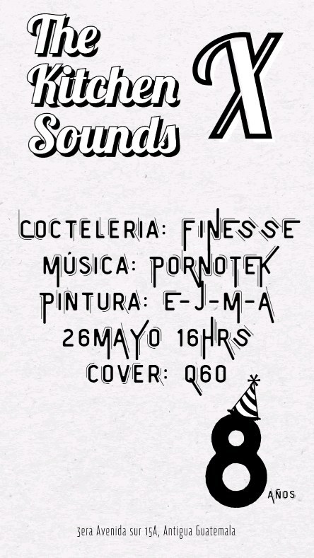 Este domingo celebramos nuestro 8avo Aniversario junto a @thekitchensounds
Música: @por.notek
Pintura: @iosher23_art
Cócteles: @finessegifity
26 de Mayo
16hrs
Cover Q60