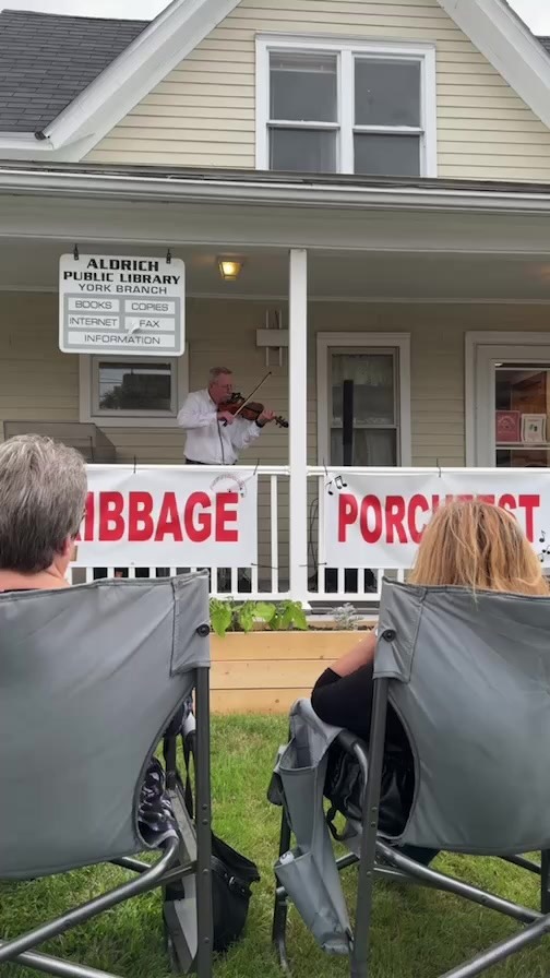 Fiddler Scott Campbell playing at Porchfest at our York Branch in East Barre!