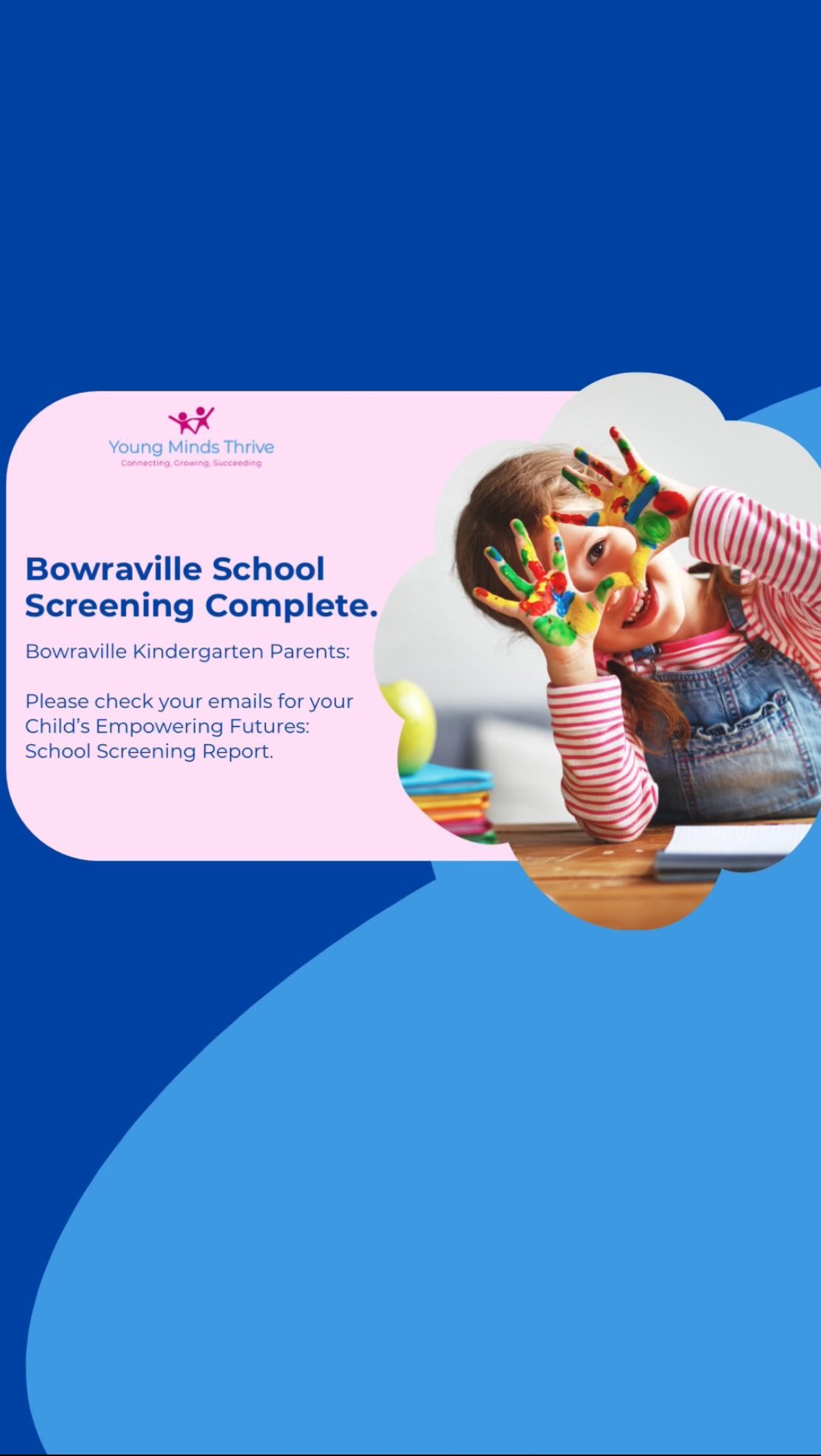 We want to say a BIG thank you to all the staff, kindergarten parents and students at Bowraville Central School for warmly welcoming us on Monday to offer health, development and learning assessments to kindergarten student’s through our Empowering Futures: School Screening Program.
For Parents: All child reports will be emailed to the nominated address at 10am this morning. If you have not received yours, please contact us at: letstalk@youngmindsthrive.com.au
Young Minds Thrive has now provided health, development and learning assessments to over 85 local children, and we are only just getting started! We can improve outcomes for our local children if we work together towards a shared goal.
If you would like your school to be a part of this innovative initiative, please contact @Young Minds Thrive. We would love to hear from you!
#childdevelopment #nswhealth #midnorthcoast #youngmindsthrive #nswdepartmentofeducation #nswhealthminister #nsweducation #nambuccavalley #childhealth #earlyintervention #schoolscreening