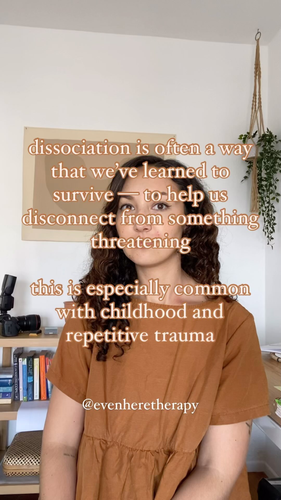 When getting out of a situation (fleeing), freezing, or fighting aren’t enough to make something stop, disconnection is often a fail-safe.
Building our awareness of the past memories/experiences/feelings along with being rooted in the present can give us more space to be able to take care of ourselves.
Working with a trauma therapist can help to learn how to tolerate discomfort and reprocess and respond to our own pain differently 💛