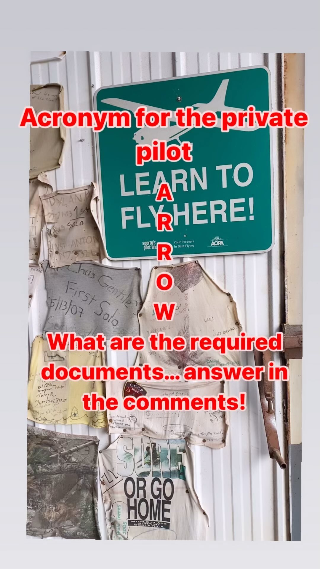 Whether you have your PPL or preparing for your check ride you should know this acronym. What are the required documents that should be in the aircraft?? #mauiaviators #acronymtrivia #answerinthecomments #learntoflyhere #idratherbeflying