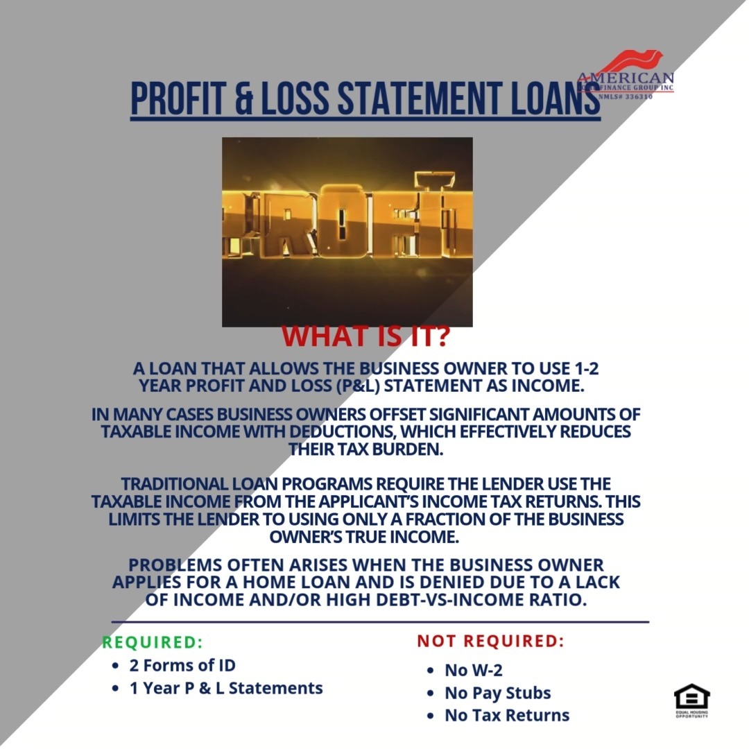 Unlock Home Financing with Profit & Loss Statement Loans! 📊
Are you self-employed or a business owner? Traditional income verification can be challenging, but Profit & Loss Statement Loans offer a solution! These loans allow you to qualify based on your business's profit and loss statements instead of traditional income documentation.
With this flexible financing option, you can achieve your homeownership dreams without the usual hurdles.
Interested in learning more? Reach out to us today!
Required:
✔️2 Forms of ID
✔️1 Year P & L Statements
Not Required:
❌ No W-2
❌ No Pay Stubs
❌ No Tax Returns
We're ready to assist you with your lending needs.
🏠 American Home Finance Group Inc NMLS # 336310
📍1315 N Dixie Highway, Lake Worth, FL 33460
📞561-865-7488
🌐Amhomefin.com
#americanhomefinancegroup #mortgageinflorida #mortgagebrothers #homeloans #homebuying #buyahouse #financing #homefinancing #homebuyer #mortgagerates #preapproval #lakeworthbeach #lakeworthhomes #lakeworthflorida #lakeworthfl #palmbeachisland #palmbeach #palmbeachfl #palmbeachflorida #palmbeachcounty