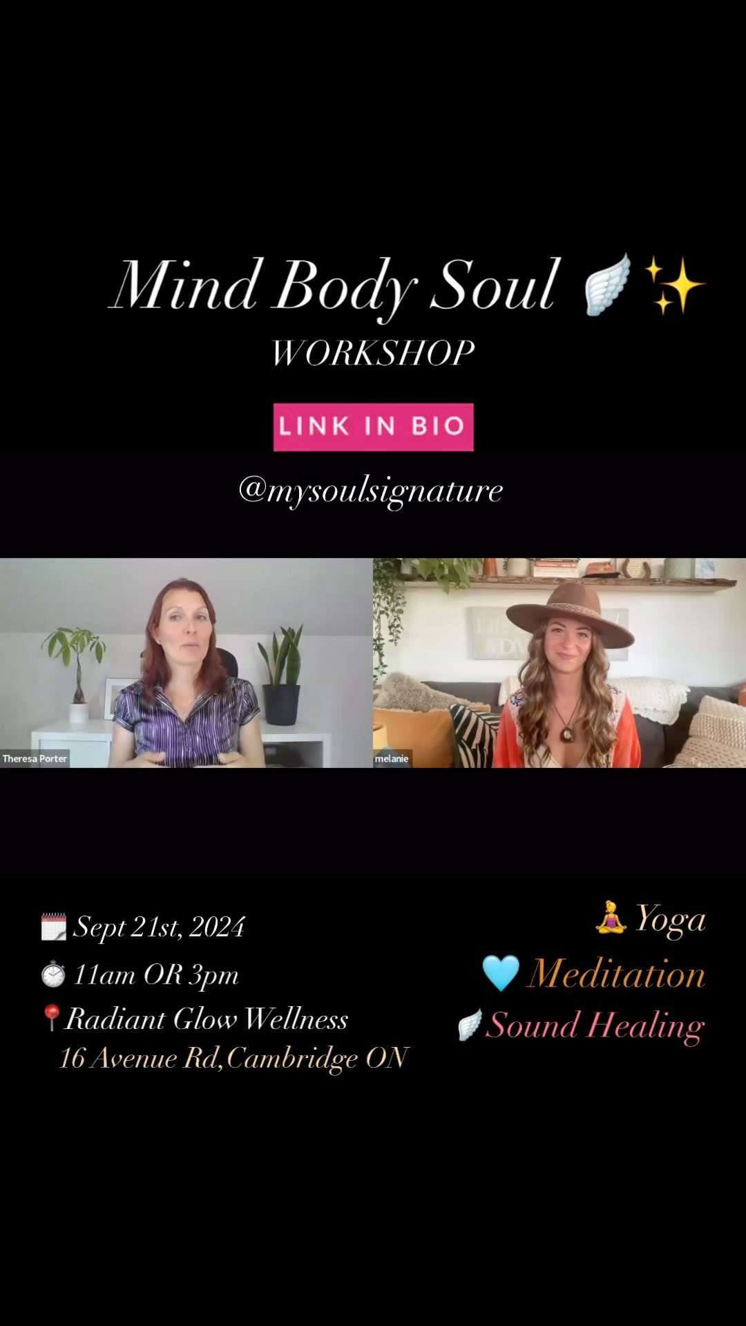 Mind Body Soul WORKSHOP 🪽🌹
Unlock a deeper connection to your higher self through transformative practices that harmonize your mind, body and soul✨
WHAT IS IT?
✨ 1h Yoga Class (Mindful Movement)
✨ 1h Meditation & Reflection Session
✨ 1h Sound Healing Activation
LOGISTICS:
🗓️ Sept 21st, 2024
⏱️ 11am to 2pm OR 3pm to 6pm
📍16 Avenue Rd, Cambridge ON (Radiant Glow Wellness)
💸 $99 investment
HOW TO REGISTER:
🪽 Link in bio @mysoulsignature
🪽https://www.radiantglow.ca/events-promotions
Only 15 spots available! (50% sold out!)
Don’t miss out on this opportunity to nurture your mind, body and soul🌙
Grab your ticket now and step into a journey of self-discovery and healing!
Can’t wait to see you there 🩵
Mélanie, Theresa & Alexandria
PODCAST DETAILS:
• Theresa Porter Podcast
• S1 EP17
• Episode: Mélanie and Sound Healing
• Date: Sept 7, 2024
@theresaporter777
@mindfulmovementisforyou
#spiritualgrowth #spiritualworkshop #workshop #mindbodysoul #mindbodysouljourney #transform #yoga #mindfulmovement #mindfulness #healthandwellness #meditation #meditationpractice #quietthemind #soundbath #soundhealing #soundtherapy #voiceactivation #alchemy #cambridgeontario #cambridgeontariocanada🇨🇦