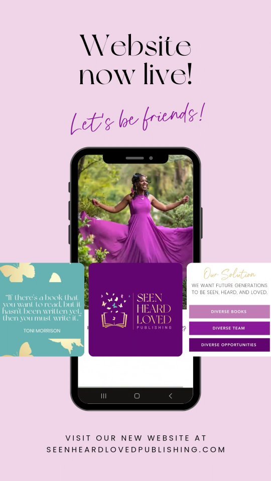 Our new website is officially live! 🦋💜
Click the link in our bio today to visit www.seenheardlovedpublishing.com where you can learn more about our diverse books, professional editing services, and subscribe to our newsletter for the latest news. Let's be friends!
We can't wait to connect with you!
#SeenHeardLoved #DiverseBooks #Bookstagram #KidLit #BookEditor #Website
