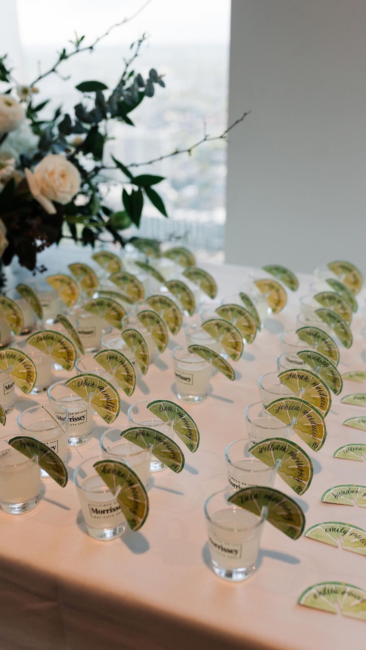 Cinco de Morrissey 🥂💚
The perfect escort display for a Cinco de Mayo wedding and the most fun loving couple! When Tanya told me that their favors were custom shot glasses, I knew these lime toppers would be an amazing ✨moment✨ for their reception. Printed, cut, and hand calligraphed - cheers to the custom details that guests will never forget!
Photography: @whenwedancephoto
Venue: @vueon50
Bride: @spinandtanic
.
.
.
#allicatcalligraphy #weddingcalligraphy #phillyinlove #phillycalligrapher #southjerseycalligrapher #phillywedding #jerseyshorewedding #southjerseywedding #calligraphy #pennsylvaniaweddings #escortcards #escortcarddisplay #receptioncalligraphy #receptiondecor #weddingsigns #weddingreception #weddingfavors