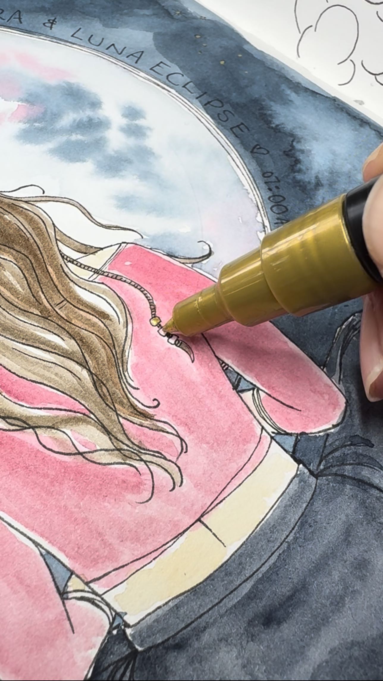 Day 37 - Monday 25th March - the full moon eclipse 🌕✨💫 The 100 Day Project #fullmoon #fullmooneclipse #the100dayproject #artjournal #sketchbookpage #watercolours