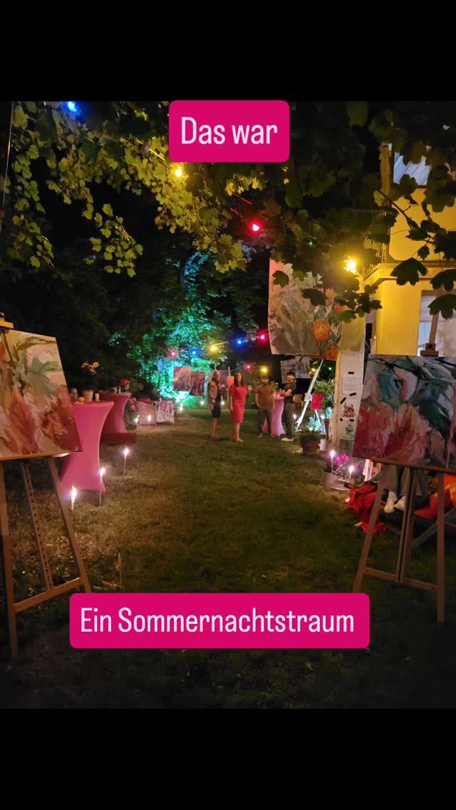 Eindrücke von meiner "open air" Vernissage "Ein Sommrnachtstraum" 🍹#malsalon #vernissage #pleinair #fashiontextiledesign