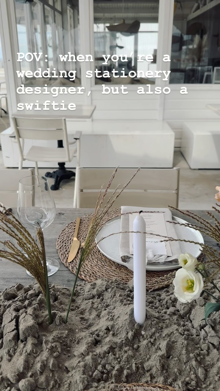 Don’t worry, Travis was also invited. I saved him a seat. Also, didn’t realise until the day of the shoot, how TTPD coded the entire suite actually is.
Participating vendors:
Organisatie: @happyevents.nl
Styling & flowers: @happyevents.nl
Locatie: @sablonbeach
Modellen: @bodilhamoen & @jord1999x Fotograaf: @joyceschukkinkfotografie Fotograaf: @nicky.luiten.fotografie Videograaf: @marees_filmworks
Bruidsjurk: @uitliefde_bruidsjurken Bruidstaart: @mirunascakes
Stationery: @wittyink
MuHa: @lennebuijtels
Photobooth: @theweddingphotobooth.nl
Zanger: @nickstricker_official
DJ: @officialremysalvador
#weddingstationery #weddingstyling #weddingdecor #beachwedding #strandbruiloft #trouwkaartenopmaat #trouwdrukwerk #taylorswift #swiftie @taylorswift @taylornation13 Also tagging @designbylaney as a thanks for her gorgeous Sapphire font with the world 💛