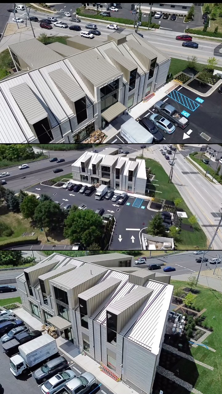 Stunning commercial in the heart of Ambler is soon to be home to Luxury Outlets. Champagne Color Metal Standing Seam Roofing with walls paneling and Gutter System is courtesy of Seven Stars Remodeling. #metalstandingseamroof #standingseam #guttersystem #gutters #metalroofing #contractor #standingseamcontractor