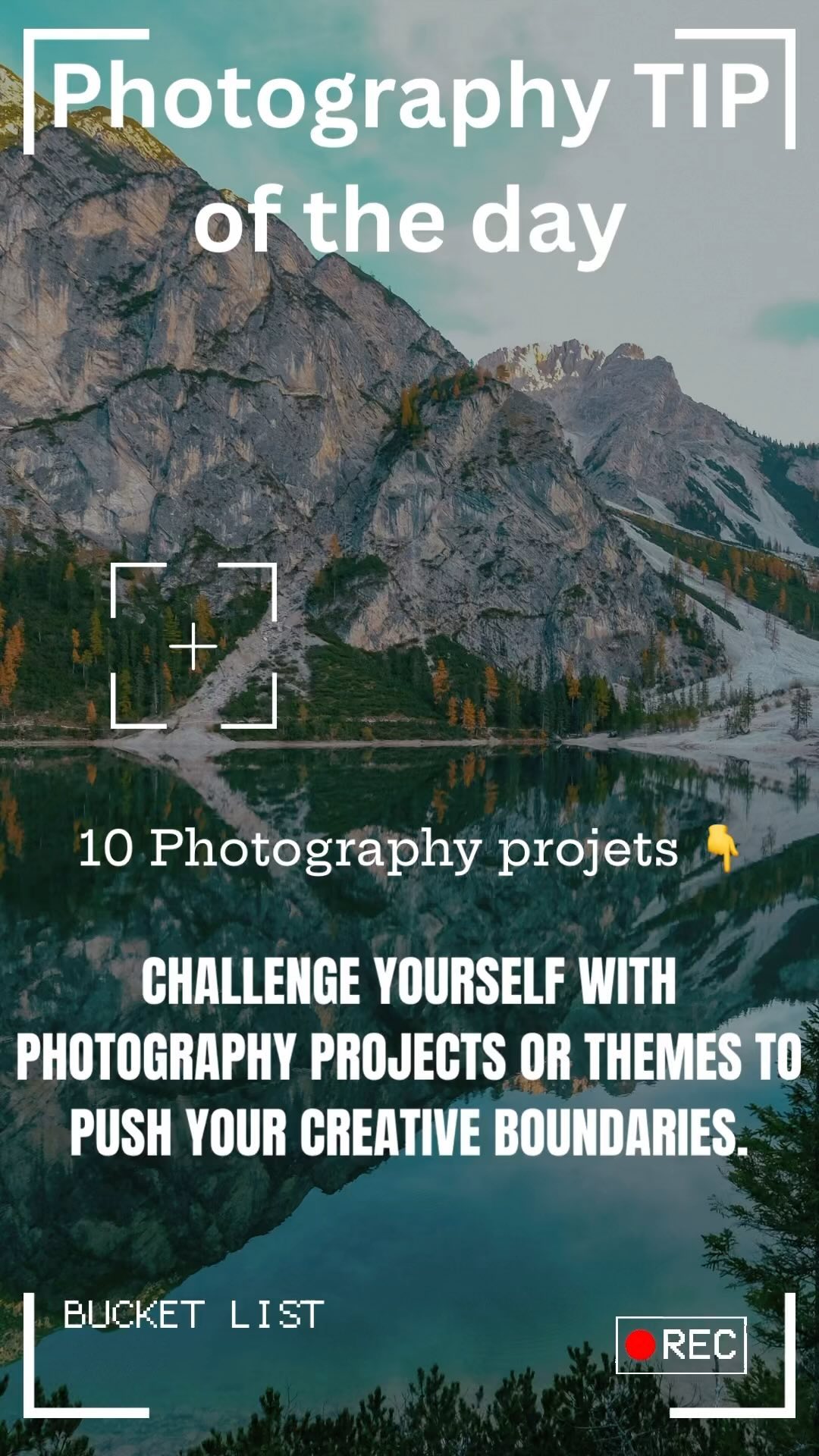 Here are 10 photo project ideas to challenge yourself:
1. **365-Day Photo Challenge**: Take a photo every day for a year.
2. **Black and White Challenge**: Focus on capturing monochrome images.
3. **Macro Photography**: Capture close-up shots of small details.
4. **Long Exposure Photography**: Experiment with capturing movement in low light.
5. **Street Photography**: Document everyday life in public spaces.
6. **Minimalism Challenge**: Focus on simple, minimalist compositions.
7. **Self-Portrait Project**: Explore self-expression through self-portraits.
8. **Nature Photography**: Capture the beauty of the outdoors.
9. **Night Photography**: Master capturing images in low-light conditions.
10. **Reflections Project**: Look for interesting reflections in your surroundings.
These projects can help you improve your skills, creativity, and vision as a photographer. Good luck! Let me know if you need more ideas or tips on any specific project.
#photographychallenge
#challengeyourself
#photographyproject