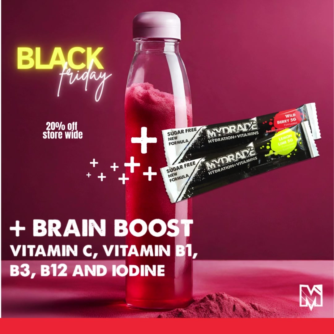 Mydrade Wildberry, our biggest seller and most requested flavour...
"tastes like jelly crystals"
Our Black Friday Sale ends THIS WEEK!!!!!
Get in whilst you still can....
Imagine a hydration drink that had all the vitamins and minerals known to promote a healthier lifestyle. Hydration, concentration, focus, energy and metabolic health. All sugar free and diabetic friendly... just an all round over achiever right here!
#hydration #metabolism #focus #vitaminsandminerals #healthandvitality #concentration #vitaminsandminerals #health #besthydration #betteryou
