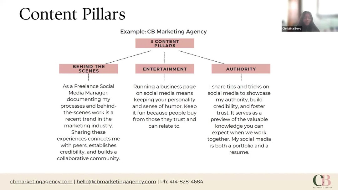 Grateful to the BBB for the opportunity to host a webinar on crafting a social media strategy for small businesses. Delving into content pillars and their significance, I shared insights from CB Marketing Agency. For the full session, check out the link in my bio!
https://www.youtube.com/channel/UCiDvOR59VFR1dS4erB2abDw
#socialmediamanager #socialmediamarketing #socialmediatips #contentpillars #smallbusiness #milwaukee #socialmediastrategy