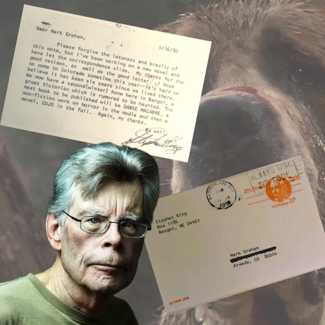 These early Stephen King typed signed post cards are becoming as scarce as hens' teeth! This one is dated January of 1980 just prior to the release of his next novel CUJO. In fact, the card sits in a transparent plastic holder that is affixed to the front endpaper of a nice 1981 first edition and printing of CUJO. I read this book recently for what must have been the third or fourth time! The movie was good, but you just can't beat those early King novels. $899.95 with FREE Shipping or reach out with a fair offer!
.
.
.
#BookCollectors, #Bibliophile, #FirstEditions, #BookLovers, #CollectibleBooks, #BookShop #RareBookStore #books #bookstagram #horror #horrorbooks #horrorbookstagram #cujo #stephenking #stephenkingbooks
