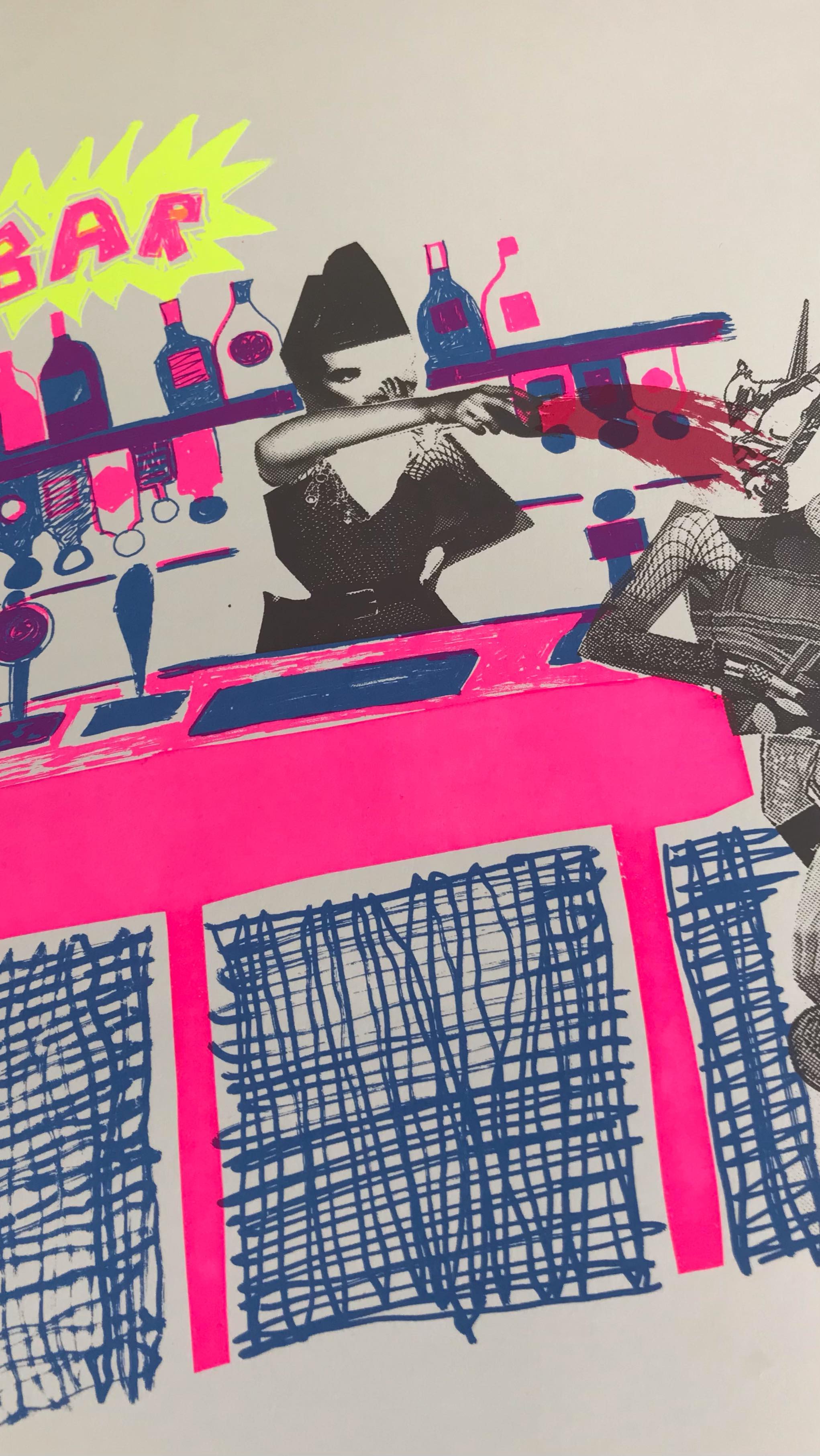 ‘Get out of my pub’ screenprinting in action on the Tuesday morning screenprint on paper course with @carolinecarterart 💥#powerfulprints #handdrawnpositives #halftone #strongwomen #printmakersofinstagram #screenprinting #handprinted