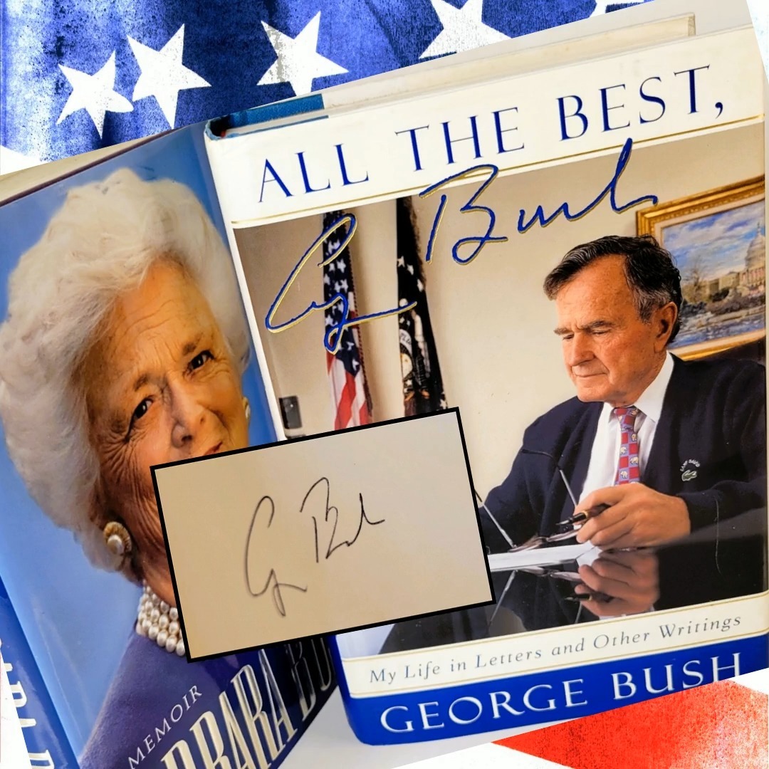 Looking for a piece of history? ✨ These signed editions of All the Best by George Bush and A Memoir by Barbara Bush offer a rare glimpse into the lives of a presidential couple like no other. From personal letters to insightful reflections, these books bring their stories to life.
📖 First edition, early printings, nicely preserved
📜 Signed by George and Barbara Bush
💡 A must-have for collectors and history buffs
Selling as a pair on our eBay Store at BarronRareBooks.com or DM for details!
#SignedBooks #GeorgeBush #GeorgeHWBush #BarbaraBush #SignedEditions #PresidentialHistory