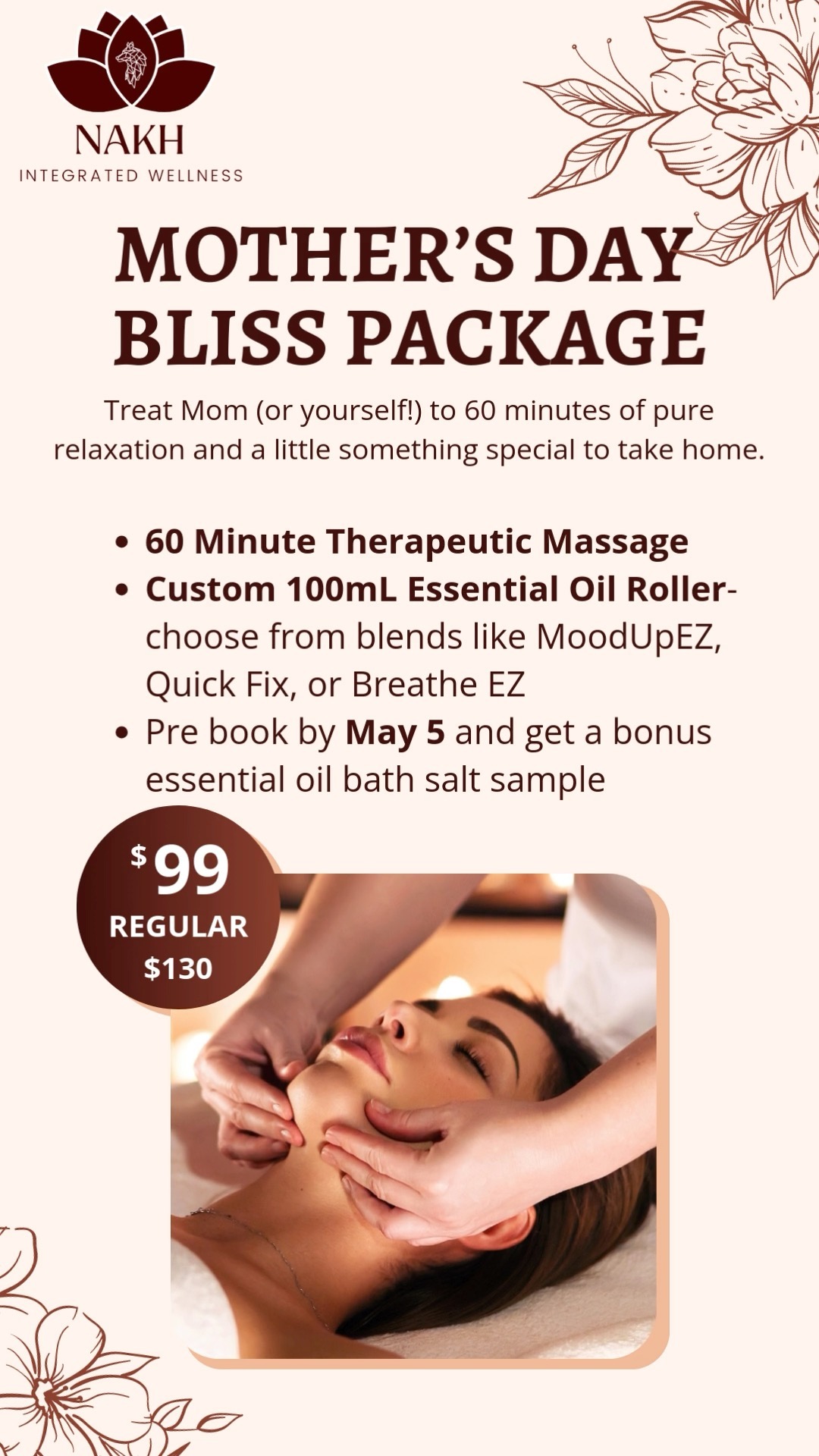 Mom deserves more than flowers this year… give her the gift of true relaxation.
Our Mother’s Day Promo is back — and it’s better than ever!
For just $99, she’ll receive:
✔️ A 60-minute therapeutic massage
✔️ A 100ml custom essential oil roller
✔️ A FREE bath salt pack if booked by May 5 (while supplies last!)
Limited spots available — don’t wait to book!
Celebrate the moms, grandmas, and caregivers in your life with the self-care they rarely give themselves.
Nakh Integrated Wellness | Edmonton
Call or DM us to reserve her spot today.
#EdmontonMassage #MothersDayGiftIdeas #MassageEdmonton #EdmontonWellness #SelfCareForMoms #EdmontonMoms #NakhWellness #MassagePromo #MothersDay2025 #SupportLocalYEG