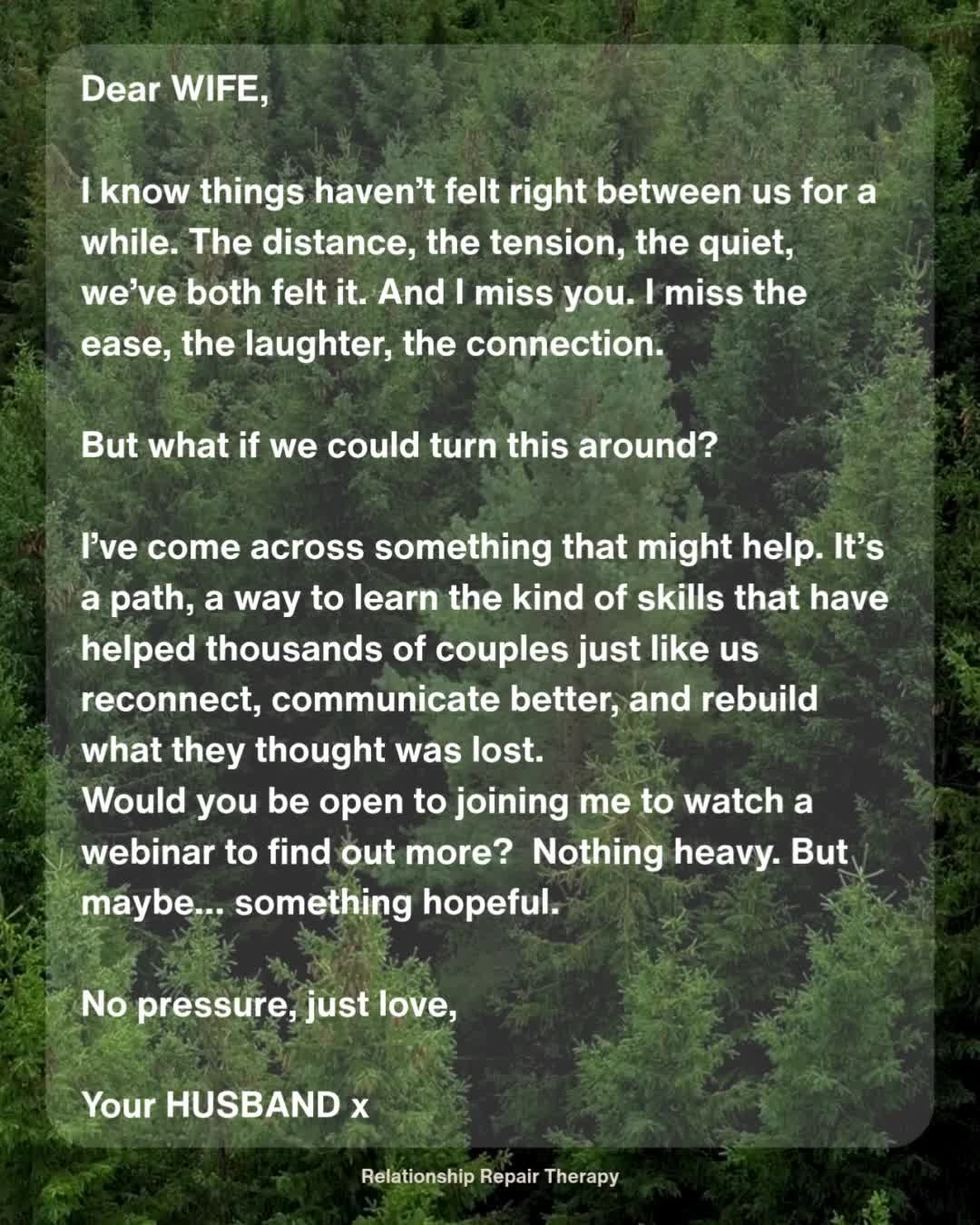 You can feel the love is still there… but the connection feels out of reach.
This letter isn’t just words, it’s a turning point.
One small invitation to heal, reconnect, and remember what you built together.
Would you be open to watching this webinar with me? Nothing heavy. Just… something hopeful.
✅ Rebuild communication.
✅ Rekindle emotional intimacy.
✅ Reclaim your relationship — together.
📲 Join the FREE webinar: How to Feel Close Again Without Pretending to Be Someone You’re Not?
.
#marriagematters #realtalk #menopausesupport #loveafter50 #rlt #coupleshealing #webinarinvite #loveletterreimagined