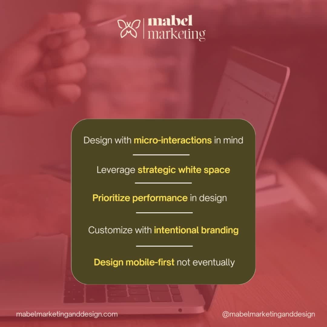 Looking for higher website engagement and sales conversion? Try this!👇👇
These helpful tips include simple steps for increasing exposure and interaction:
⭐ Design your site with micro-interactions in mind - how would you navigate?
⭐ Not all white space is created equal - maximize design for ultimate performance!
⭐ Performance > design - it doesn't matter if it's pretty when it doesn't work!
⭐ Comprehensive branding is key - would you trust intentional design or just a template?
⭐ No mobile optimization = less customers - don't lose leads to bad formatting!
Ready for a website that stands above the crowd of competitors? Get a FREE WEB AUDIT and let our design experts grow your online presence with strategic design and elevated performance! 📈 💻 https://www.mabelmarketinganddesign.com
#websiteperformance #webdesign #ecommerce #digitalmarketing #strategicmarketing