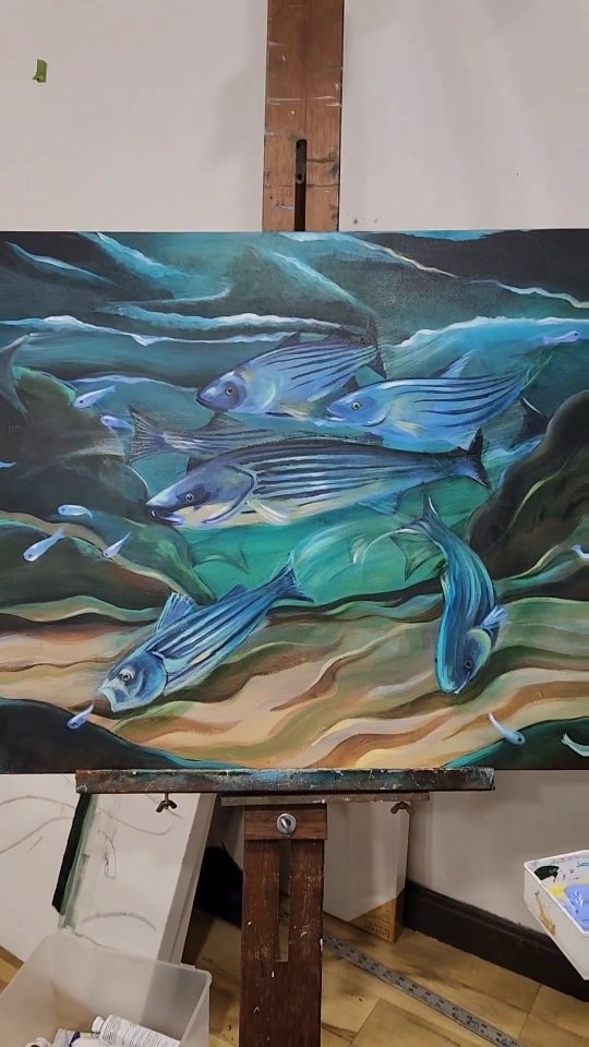 Not a whole lot of actual fishing for me lately. I've been working hard on hitting my goal of having a dozen paintings completed for my collaborative gallery exhibit with @singlebladestudios next month at the @nhartassociation in Portsmouth NH, all with a fish and/ or fishing theme. This latest painting, features striped bass and peanut bunkers, and is going to be called Feeding or maybe Feeding Time. It is almost nearing completion...I think, maybe?.. It often feels my paintings journey along their own time line with me just following along!
#stripedbass #nhart #nhartist #marineart #fishart #fishpainting #studiotime #fishobsession