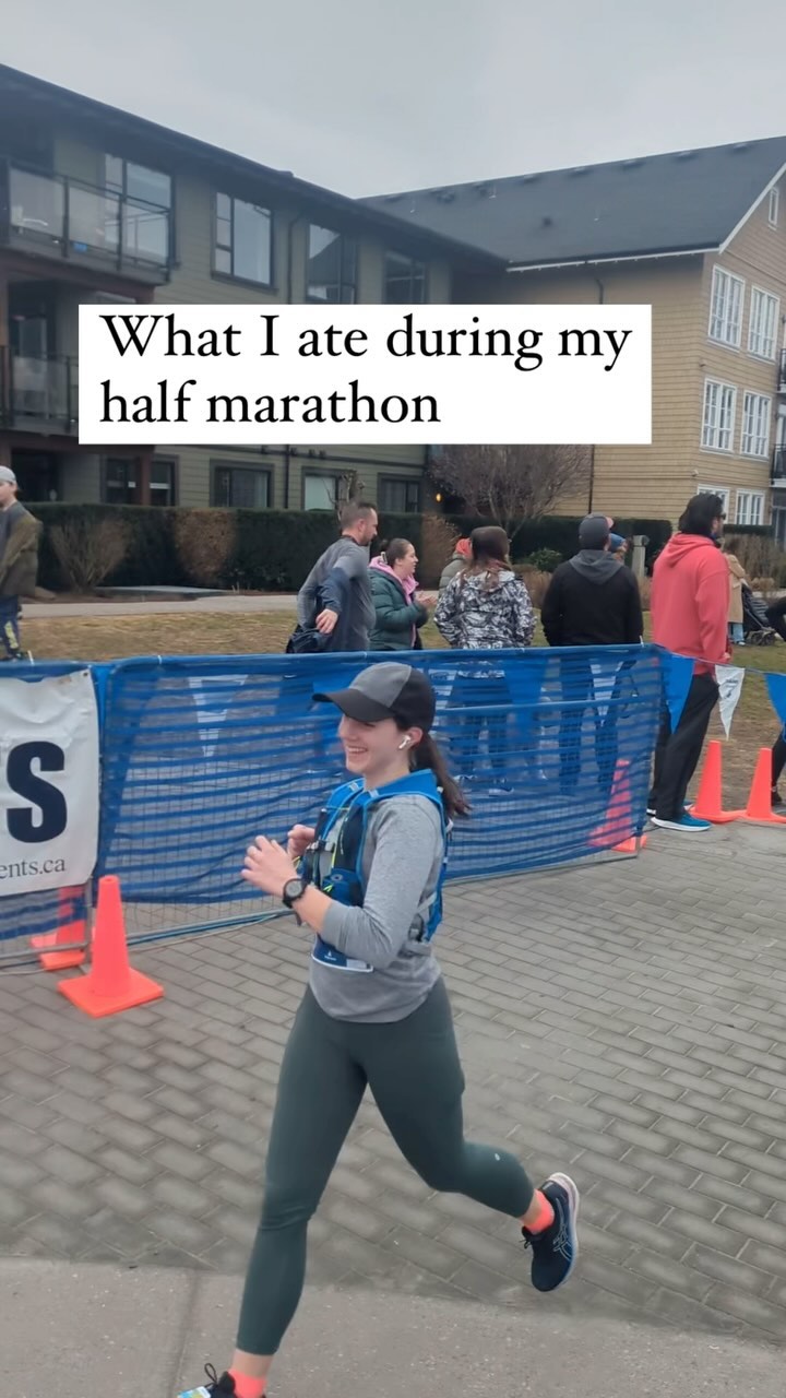 A little sneak peek into my race-day fuelling strategy for my 6th half marathon this past weekend!
2-3 hours before: A carb heavy breakfast of 2x instant oats + soy milk + a banana; something I have been using prior to all long runs that I knew felt good to my body/stomach
<1 hour before: energy chews; some sugars to hit the blood stream to support that initial fast pace with the group
0-2 hours: gels! Something I have been training my gut with during training runs.
Immediately after: electrolytes added to water to support rehydration + some carbohydrate rich food supplied by the course
&& of course a 🍺 + lunch with carbs and protein post
If you are looking to fine tune your fueling strategy to support performance in endurance events and/or find options that feel good in your body digestion-wise, reach out! I’d be happy to help you create an individualized plan to crush those PRs 💪🏻