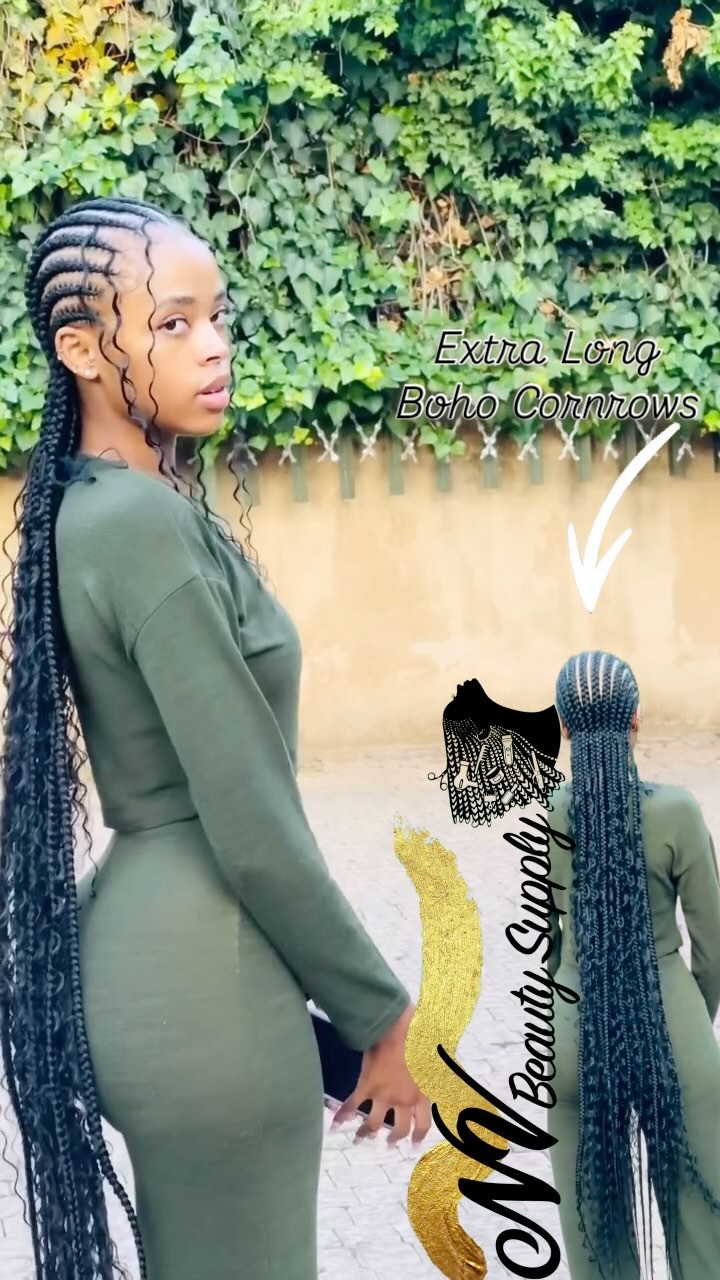 Extra LOOONG Boho Cornrows! 🤩 You can never go wrong with some curls! Call us or message us TODAY! #Saturday is a perfect day to get your hair braided. Fast delivery all over #dakarsenegal #senegal 🇸🇳 & we deliver to #gambia🇬🇲