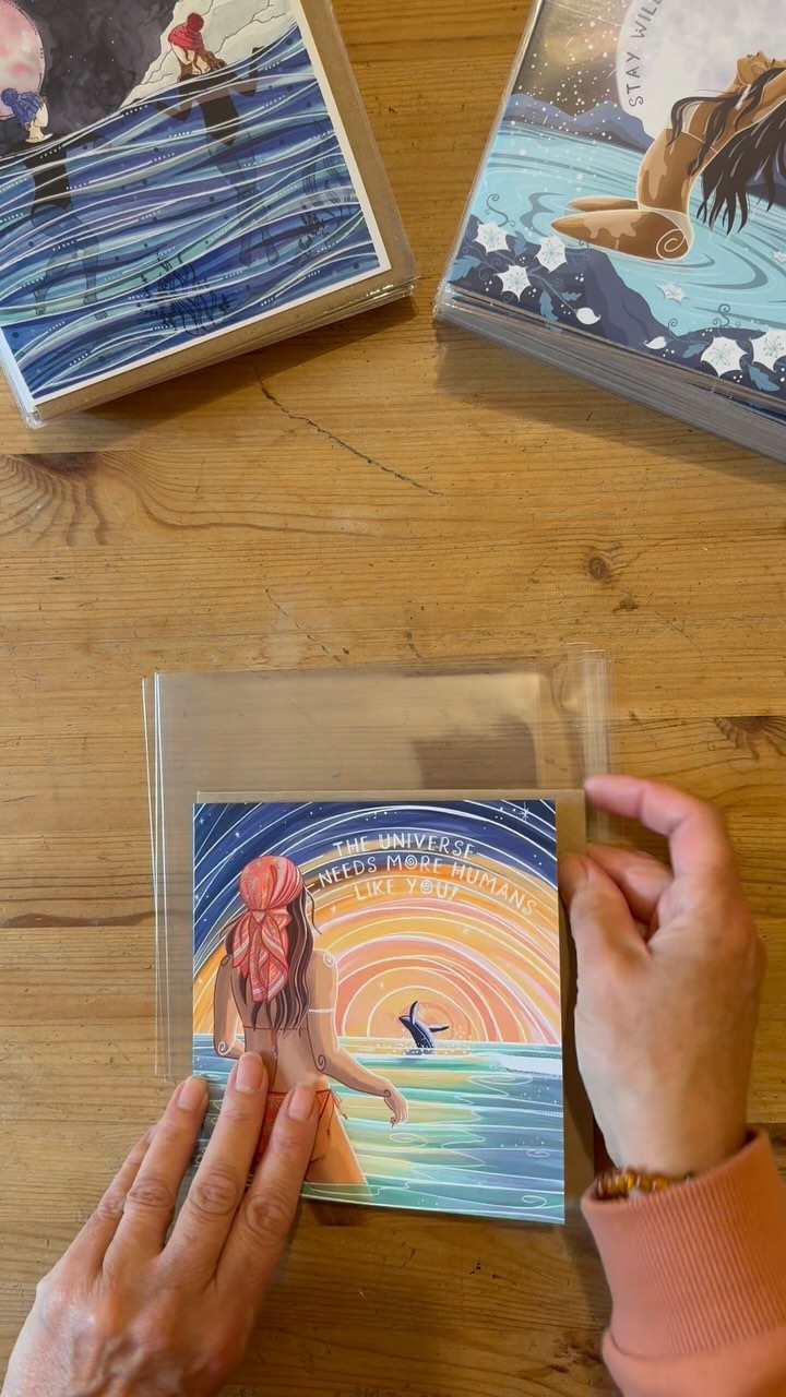 Just packing cards for a wholesale order… I wish I could pack this fast for real 🙌 #cardpacking #greetingscard #wholesaleorder #wildswimmingcard #wildssimming #adventurecards