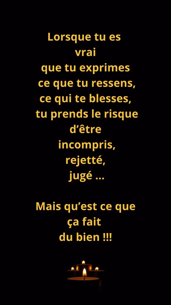 As tu déjà été rejeté après avoir exprimé quelque chose qui t’a blessé ? C’est une des conséquences d’être soi même ! En effet quand tu décides de ne plus garder les choses pour toi et d’exprimer ce qui te touche, les personnes en face peuvent avoir deux réactions :
La première , ils entendent ton malaise et essaie de te comprendre et de comprendre en quoi leurs comportements a pu te toucher ou te blesser. Ce sont des personnes que tu peux garder auprès de toi .
La deuxième, ils n’essaies pas de te comprendre et rentrent directement dans les reproches « de toutes manière, tu es comme si, comme ça … » ils n’écoutent pas ta souffrance et essaient de te faire culpabiliser en te faisant croire que c’est toi le problème …
Est ce un problème d’être touché par une situation et de l’exprimer ?
La question à te poser est la suivante: est ce que ça m’a fait du bien d’exprimer mon ressenti ? Si la réponse est oui, tu as bien fait, même si l’autre ne l’accepte pas c’est son problème, pas le tien…
Soit vrai, exprime ce que tu ressens et donne toi beaucoup d’amour 🙏✨🥰
#change #changer #changersavie #soi #prendresoindesoi #prendresoindemoi #devellopementpersonnel #exprimersesemotions #exprimetoì #rejet #jugementdesautres #jugement #blessureémotionnelle #soitvrai #incompris #libererlaparole #liberetoi #masque#reelsinstagram